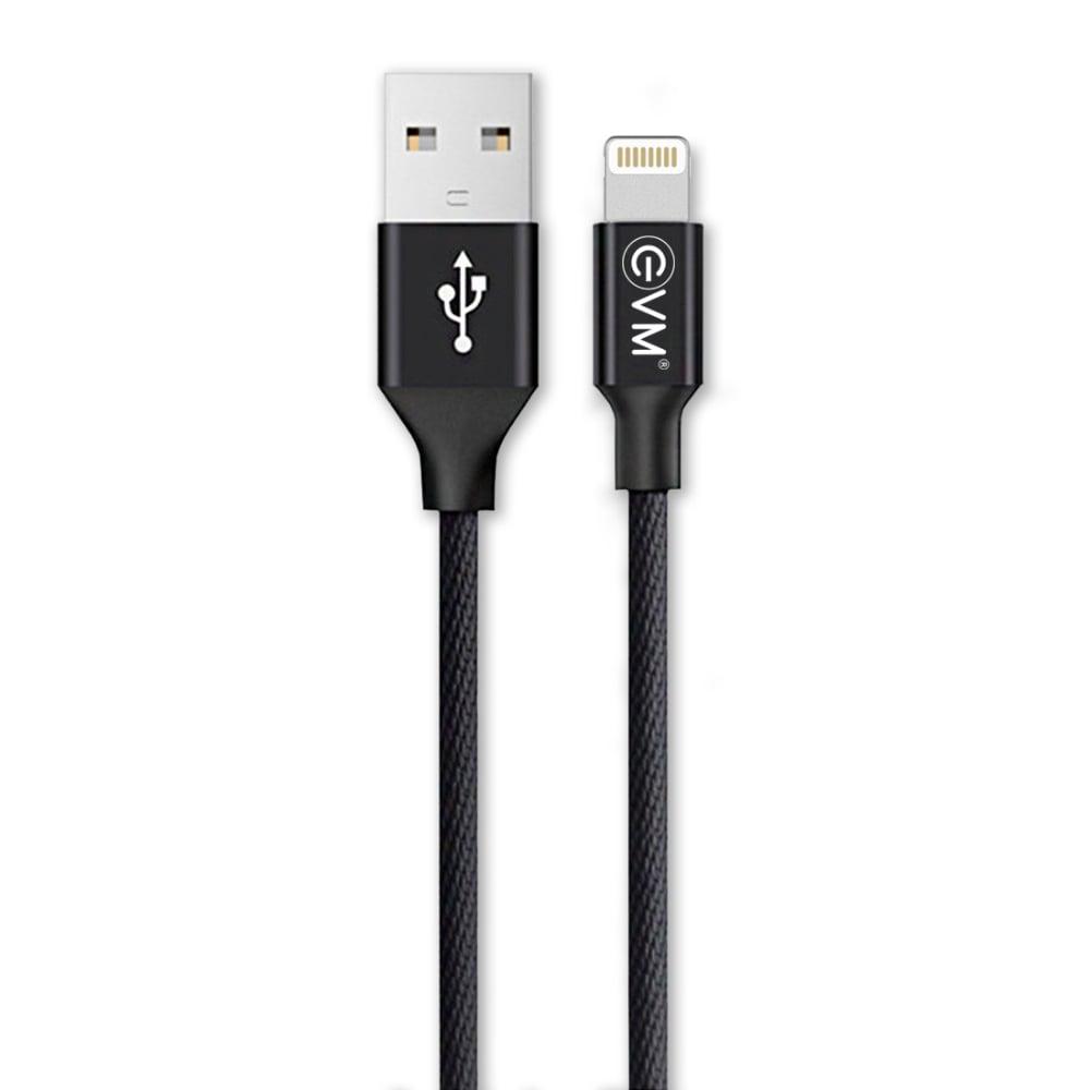 EVM CM09 Lightning Charge and Sync Cable, Premium Nylon Braided Cable, 2.4 Amp Fast Charging, Super Fast data transfer, 120 cm (1.2 m) Length, Compatible with iOS Devices, Black