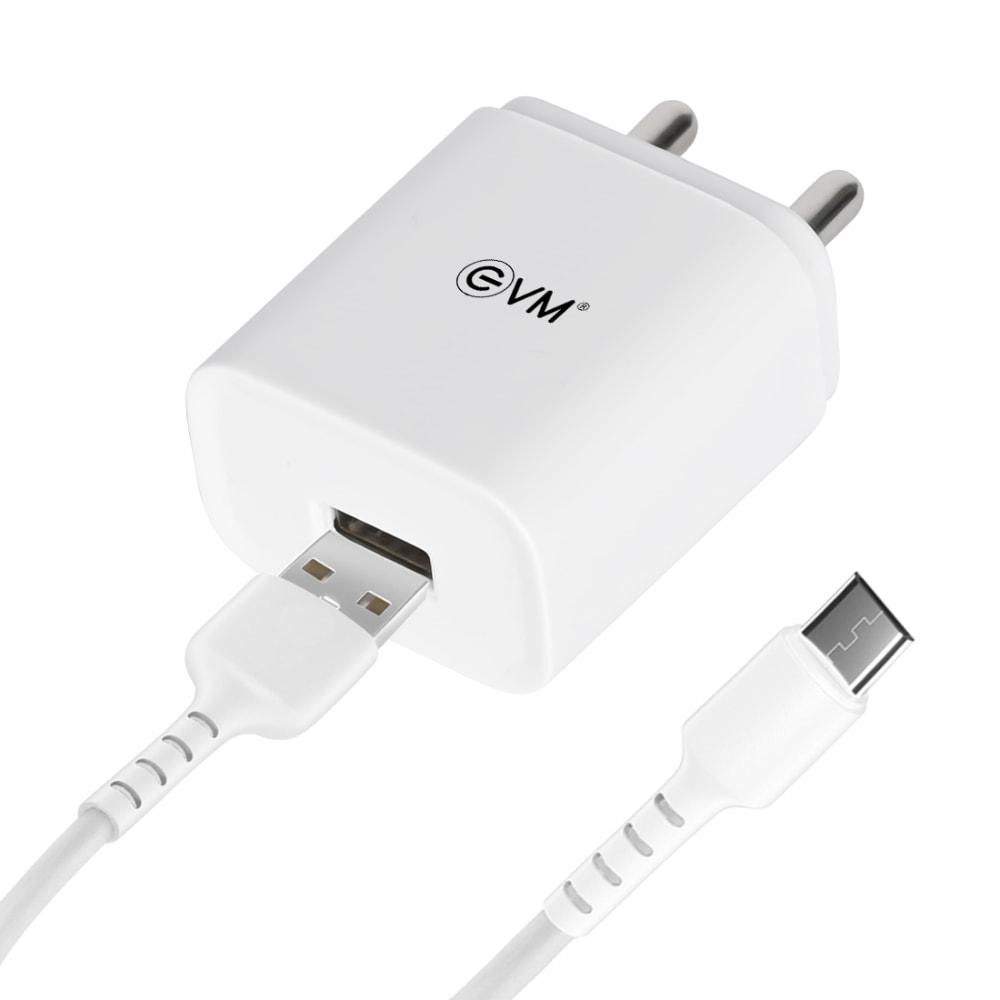 EVM Charger with Micro Cable CH01, 5 V fast Charger, Over Current Protection, Short Circuit Protection, Surge Protection, Smart IC Technology, 120 cm (1.2 m) length, White