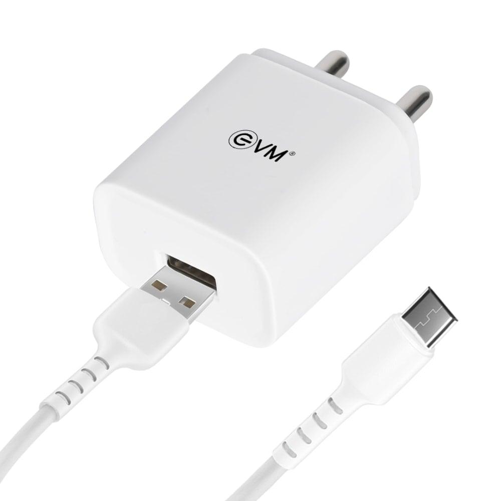 EVM Charger with Micro Cable CH01, 5 V fast Charger, Over Current Protection, Short Circuit Protection, Surge Protection, Smart IC Technology, 120 cm (1.2 m) length, White