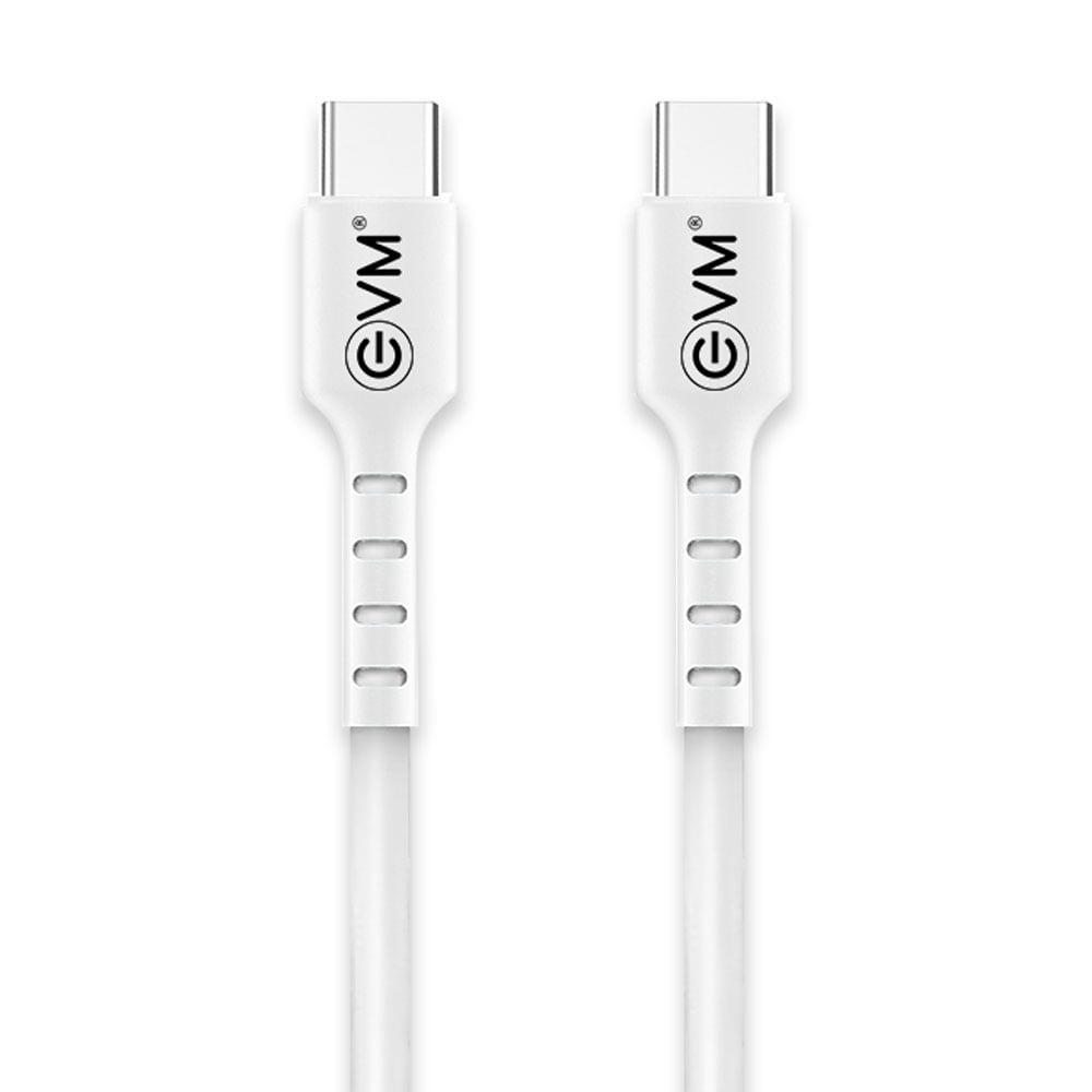 EVM Type-C to Type-C Charging Cable, 100 cm (1 m) Length, 4 Amp strongest pure copper core, 10000+ Bend Lifespan, Compatible with Phones, Laptop, Tablets, Super fast data transfer, White, EVM-CC-02