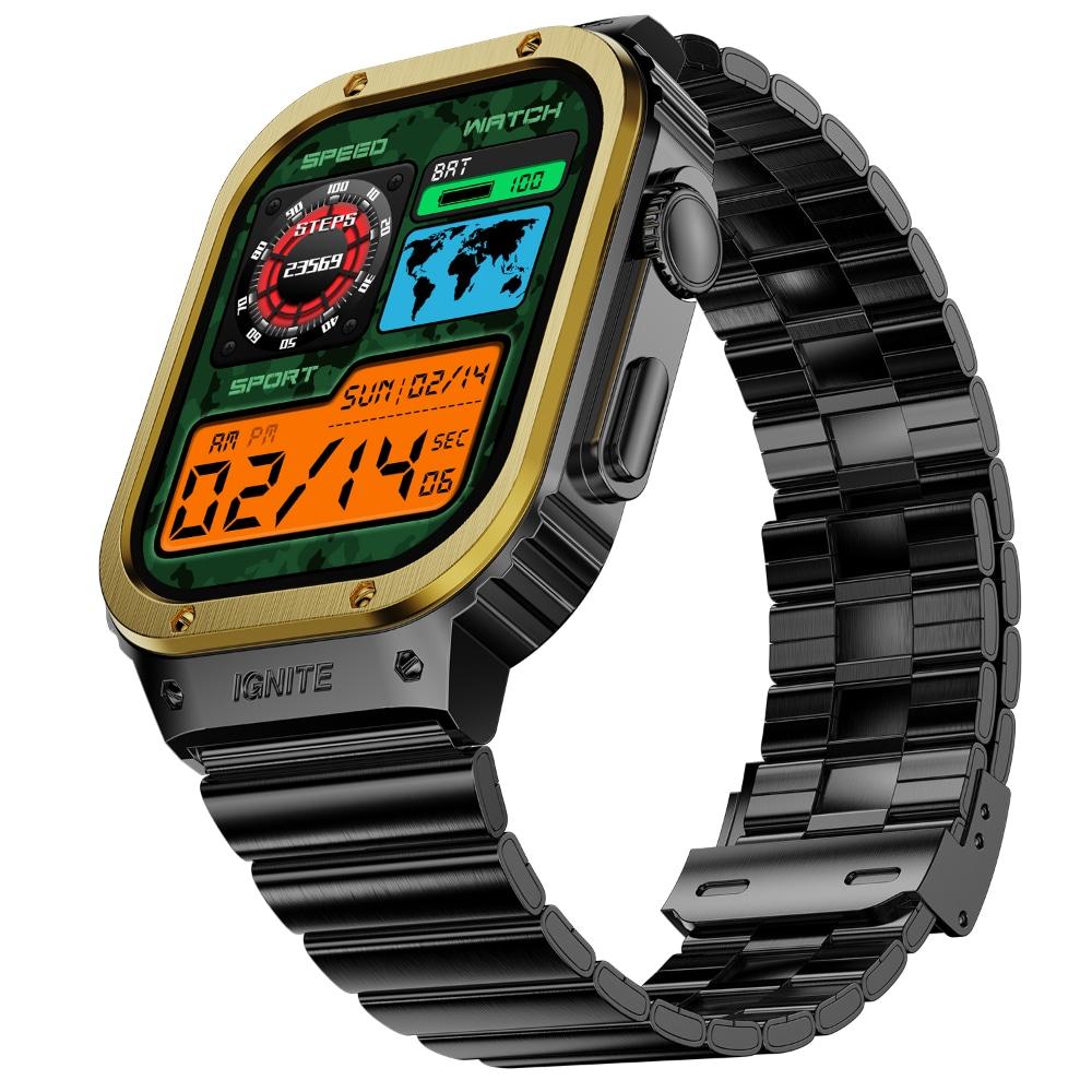 Fire-Boltt Maverick Smartwatch 5.13 cm (2.02 inch) IPS Display, Luxury Stainless Steel Look, 320 x 385 Pixel Resolution, Bluetooth Calling, Voice Assistant, Gold Black