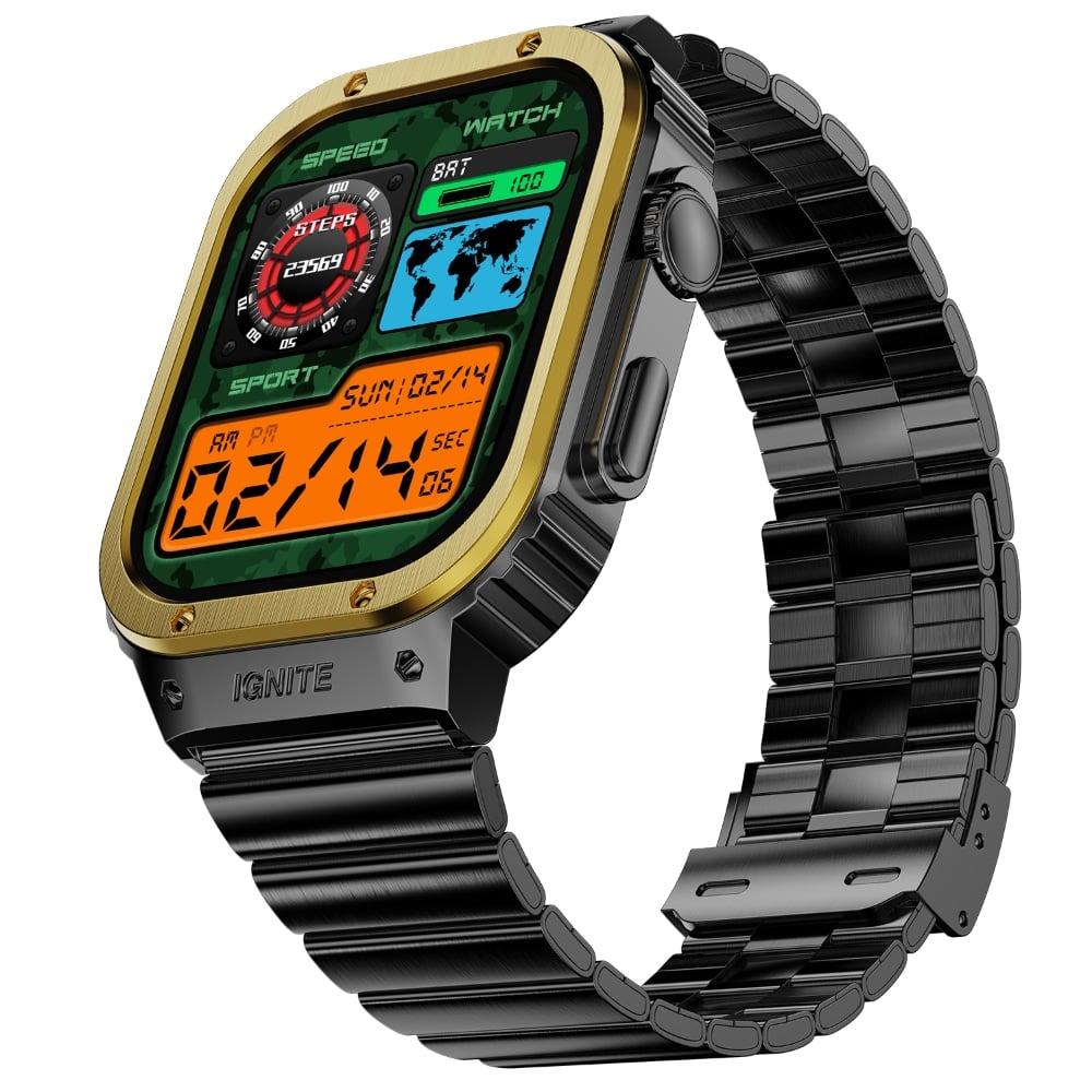 Fire-Boltt Maverick Smartwatch 5.13 cm (2.02 inch) IPS Display, Luxury Stainless Steel Look, 320 x 385 Pixel Resolution, Bluetooth Calling, Voice Assistant, Gold Black
