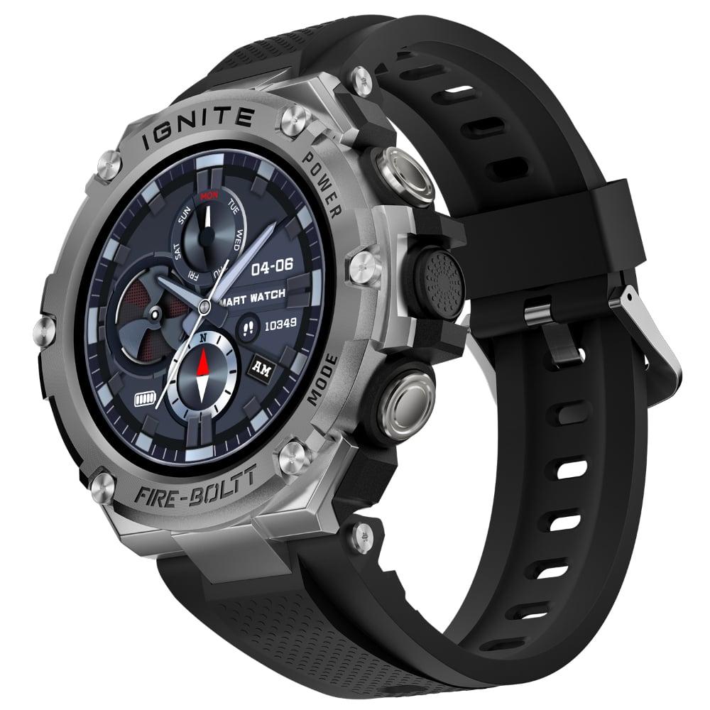 Fire-Boltt ASSAULT Smart Watch, 3.81 cm (1.5 inch) BT Calling, Round Touch Display, Outdoor Rugged Durable Design, 6 Menu UI Styles, In Built Compass, 150+ Sports Modes, Music Play, Health Suite, Silver Black