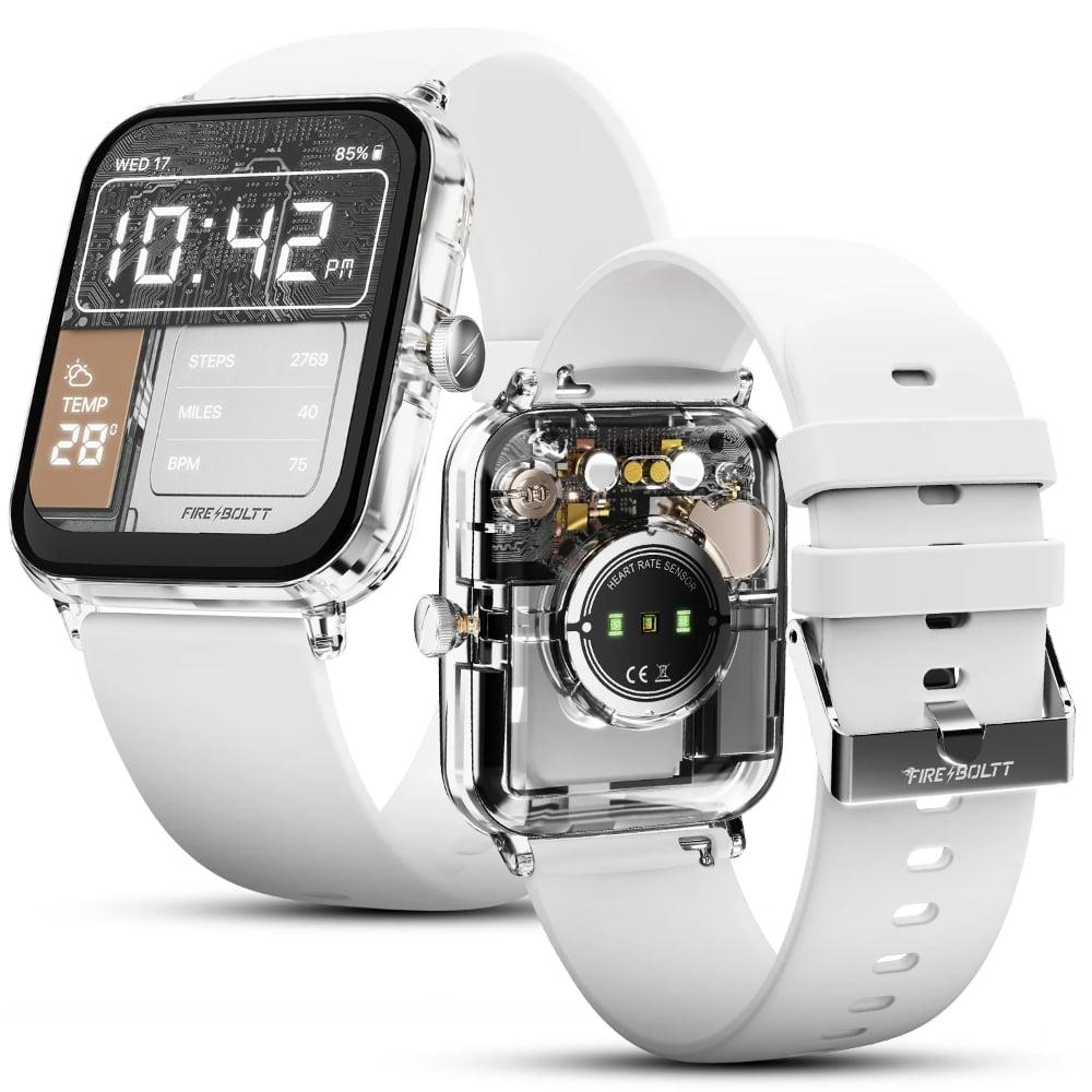 Fire-Boltt Ninja Phantom Smart Watch 46.4 mm (1.83 inch) Display, Transparent Clear Body Design, Bluetooth Calling, 120+ Sports Modes, Voice Assistant, AI Outfit Watch Face Smartwatch for Men & Women (Frost White)
