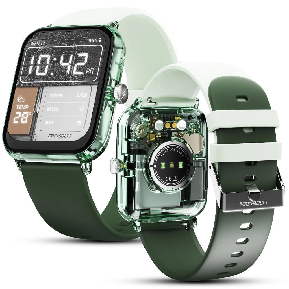 Fire-Boltt Ninja Phantom Smart Watch 46.4 mm (1.83 inch) Display, Transparent Clear Body Design, Bluetooth Calling, 120+ Sports Modes, Voice Assistant, AI Outfit Watch Face Smartwatch for Men & Women (Shadow Olive)