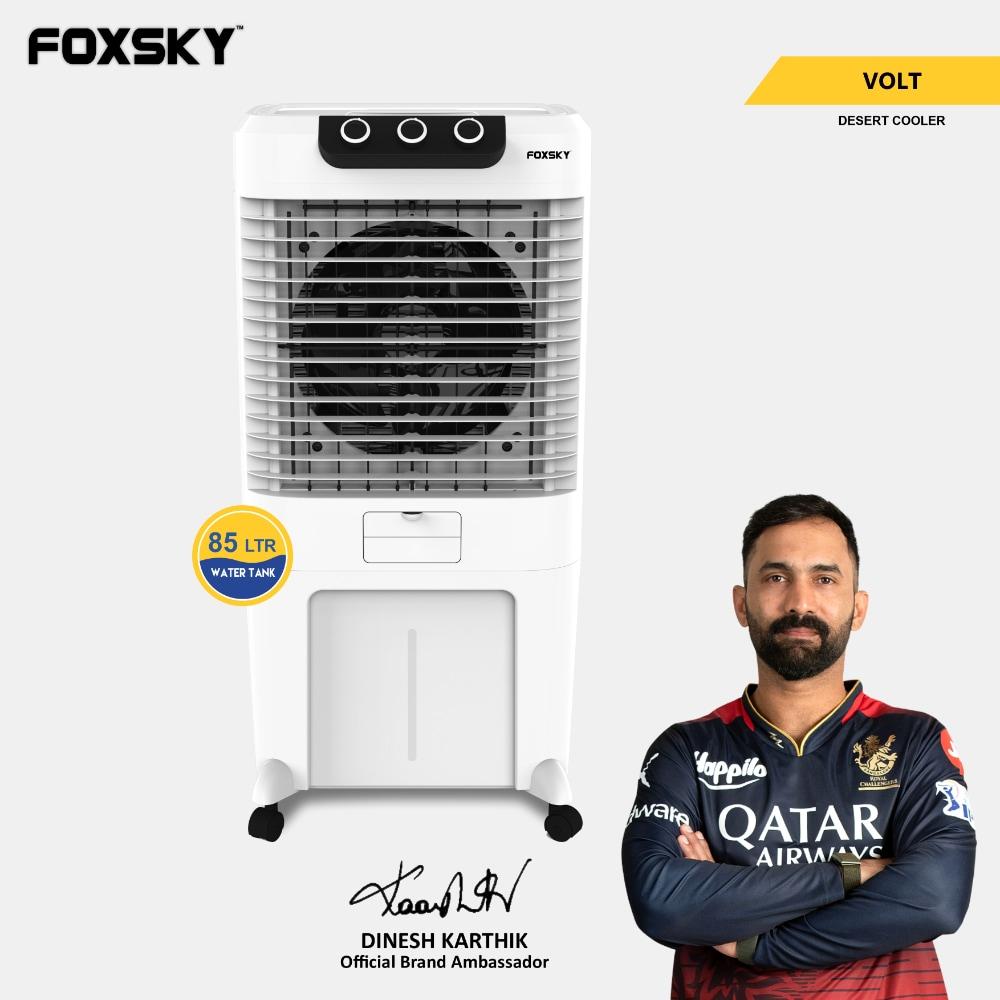 Foxsky Volt 85 L Desert Air Cooler with Honeycomb Cooling Pads, 100% Copper Motor, Ice Chamber, 2 Year Warranty, White