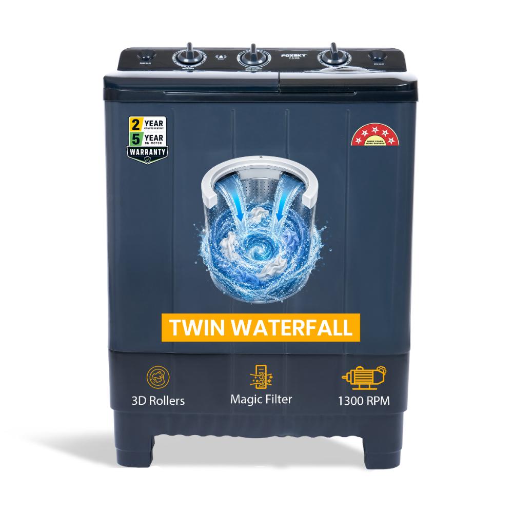 Foxsky 7.5 kg Semi-Automatic Top Load Washing Machine with 3D Scrub Technology, Aqua Wash, Grey (AW7500SATL)