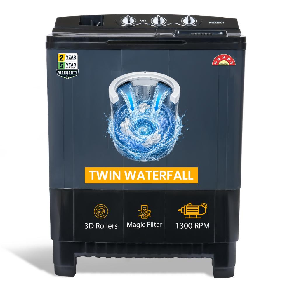 Foxsky 8.2 kg Semi Automatic Top Load Washing Machine with 3D Scrub Technology, Aqua Wash, Black (AW8200SATL)