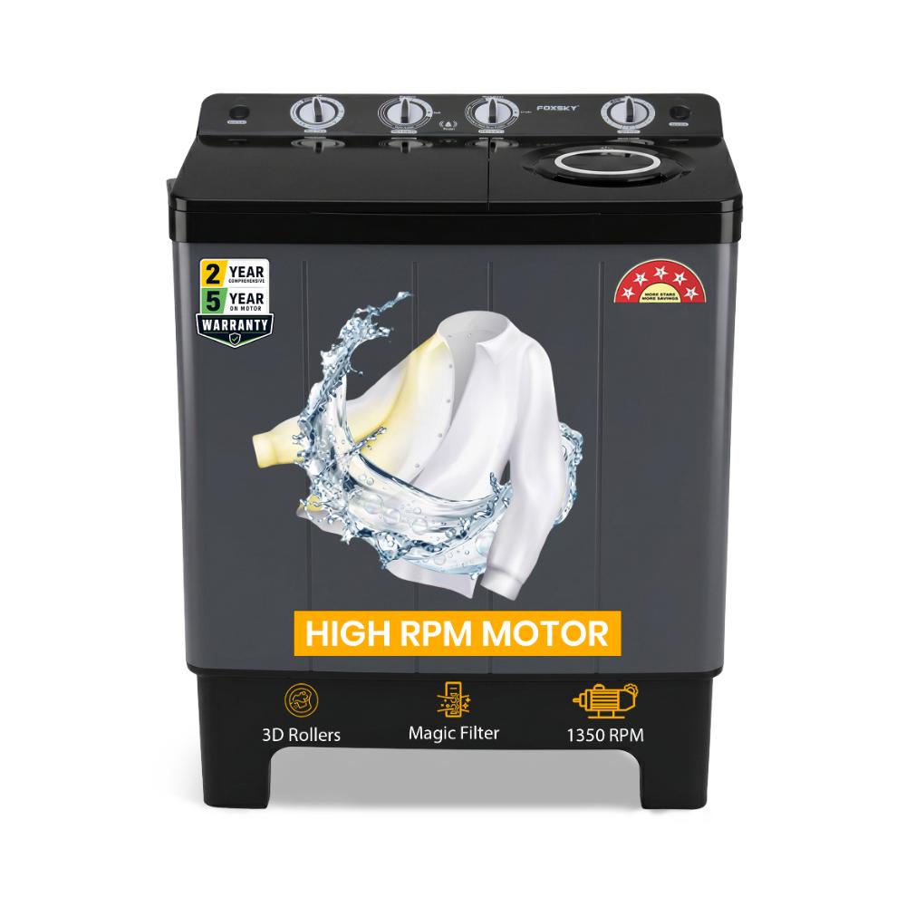 Foxsky 9.5 kg Semi Automatic Top Load Washing Machine with 3D Scrub Technology, Aqua Wash, Grey (AW9500SATL)