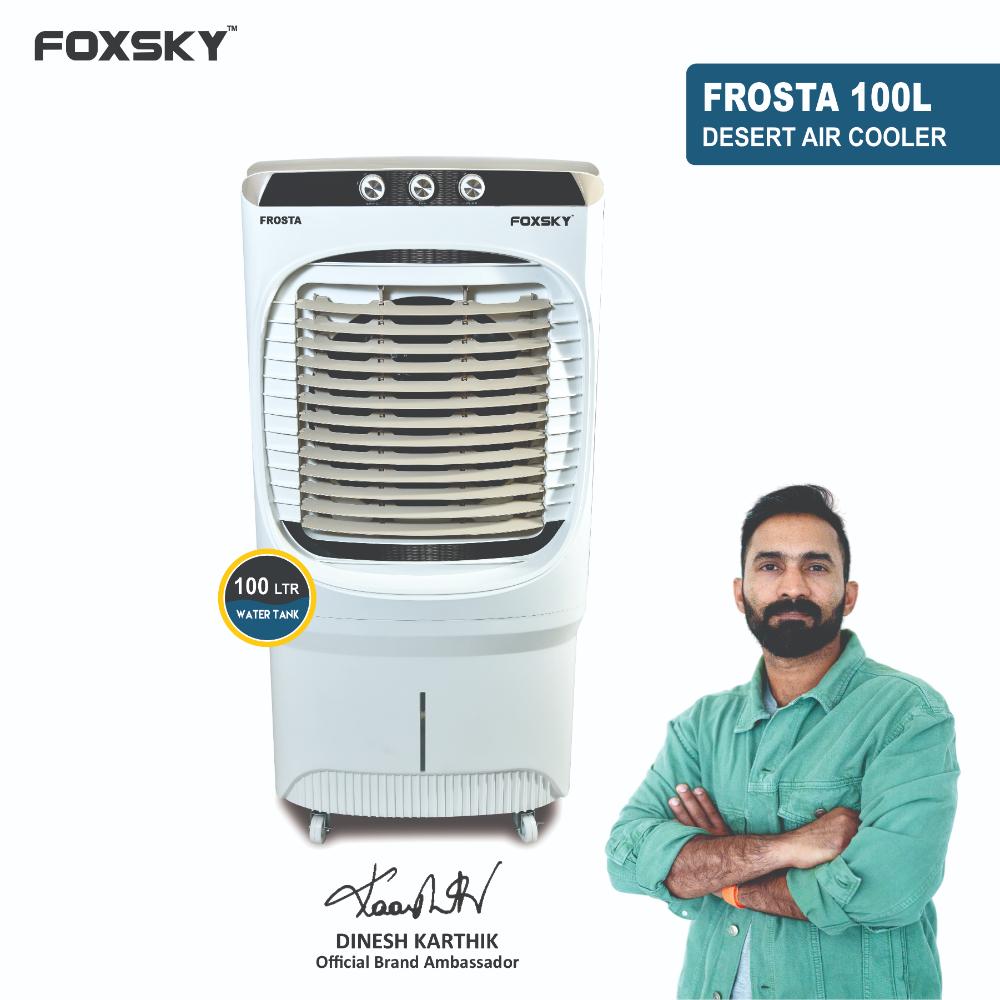 Foxsky Frosta 100 L Desert Air Cooler with Honeycomb Cooling Pads, 100% Copper Motor