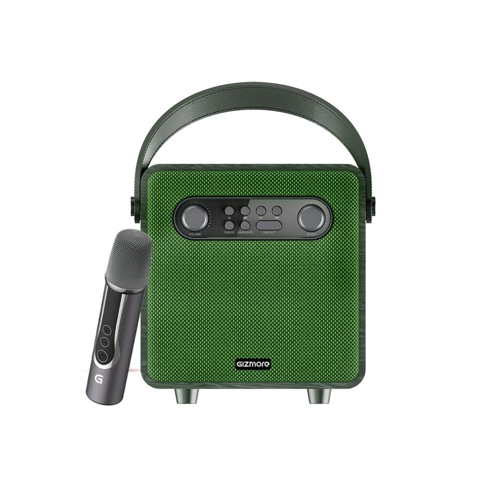 GIZMORE BEATBOX 20 Watt Bluetooth Portable Karaoke Speaker with Retro Wooden Design Upto 6 hrs Playtime, Type C Charging, TWS Function, BT, USB, AUX, TF Card and UHF Rechargeable Wireless MIC