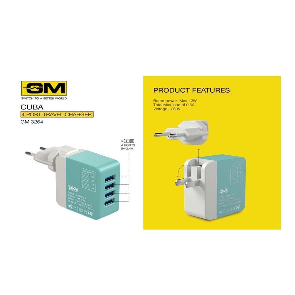 GM CUBA 4 Port USB 12 Watts Multiport Travel Charger