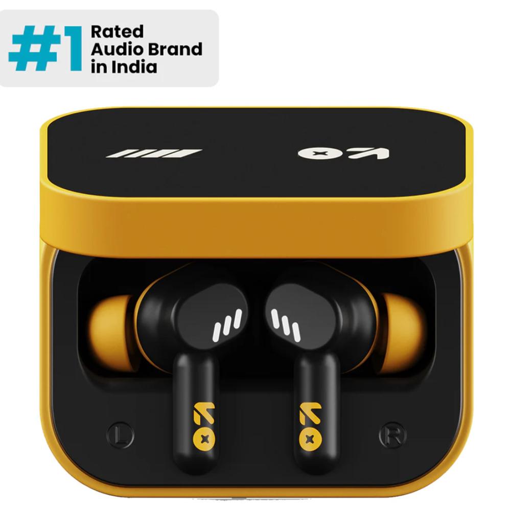 GOBOULT Tenet True Wireless Earbuds with 75 H Playtime, ZEN Quad Mic ENC, 13 mm Boom X Tech Drivers, 45 ms Ultra Low Latency mode, Solar Yellow