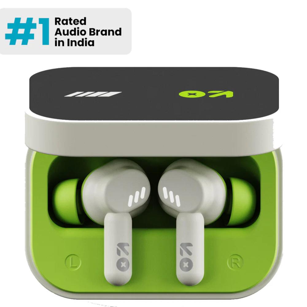 GOBOULT Tenet True Wireless Earbuds with 75 H Playtime, ZEN Quad Mic ENC, 13 mm Boom X Tech Drivers, 45 ms Ultra Low Latency mode, Neon Green