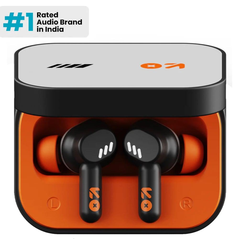 GOBOULT Tenet True Wireless Earbuds with 75 H Playtime, ZEN Quad Mic ENC, 13 mm Boom X Tech Drivers, 45 ms Ultra Low Latency mode, Turbo Orange