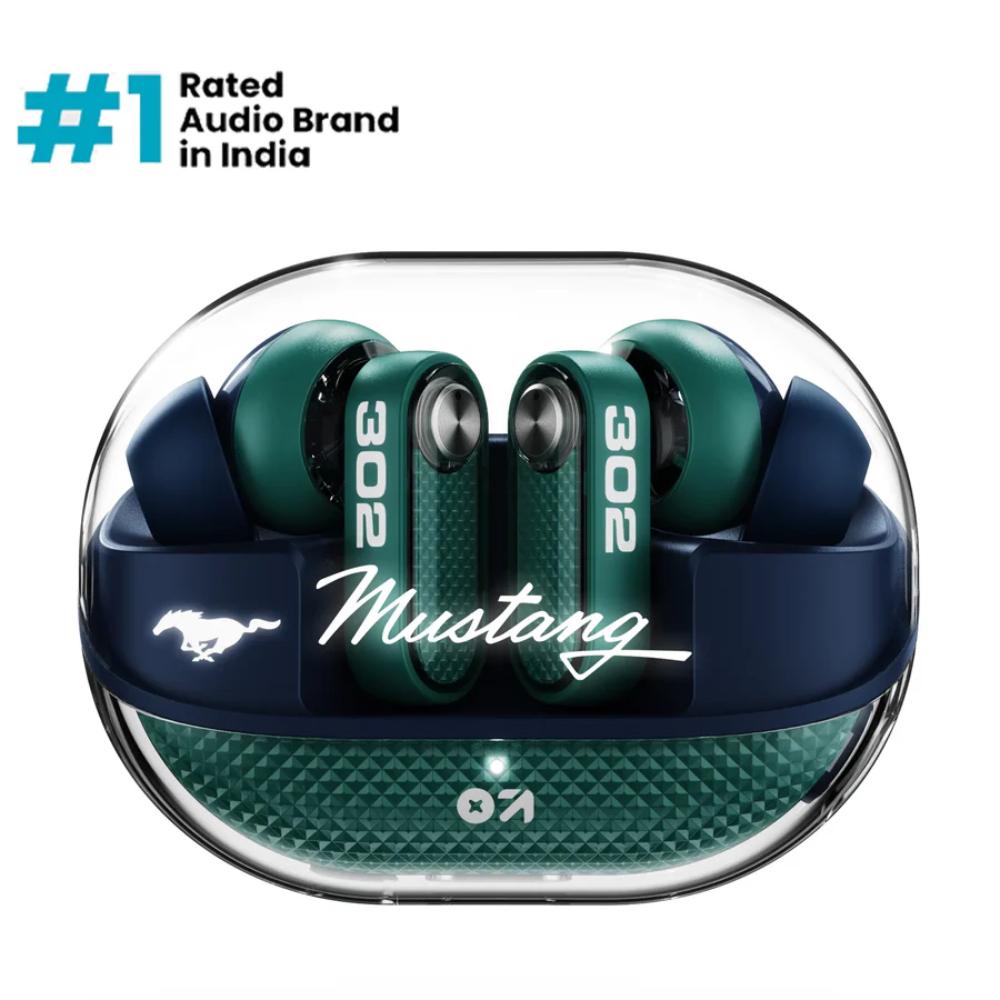 GOBOULT Mustang Sprint ANC Best TWS Earbuds with official Mustang Partnership 60 hours playtime, 32 dB ANC & 45 ms Low Latency Gaming, Nitro Green