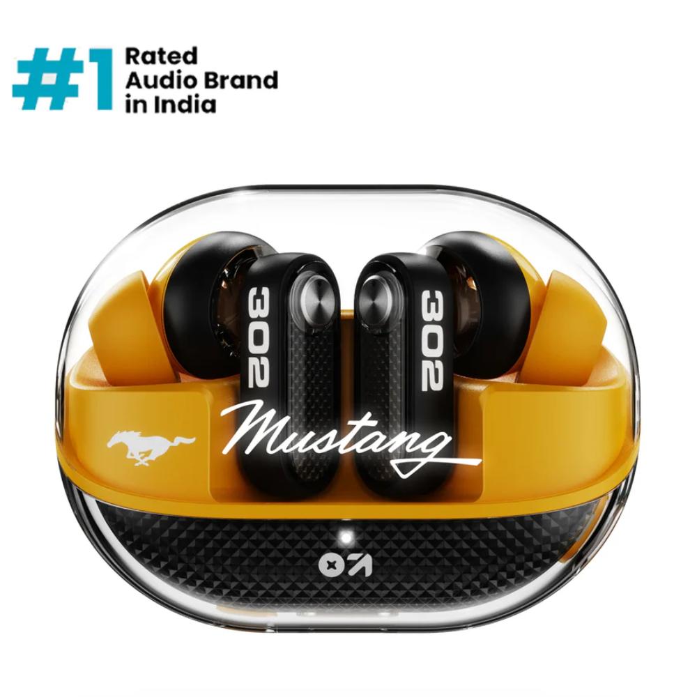 GOBOULT Mustang Sprint ANC Best TWS Earbuds with official Mustang Partnership 60 hours playtime, 32 dB ANC & 45 ms Low Latency Gaming, Turbo Yellow