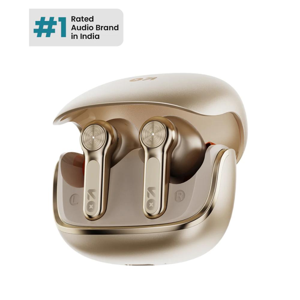 GOBOULT Raven True Wireless Earbuds with 70 H Playtime, ZEN Quad Mic ENC, 10 mm Boom X Tech Drivers & 50 ms Low Latency Mode, Champagne