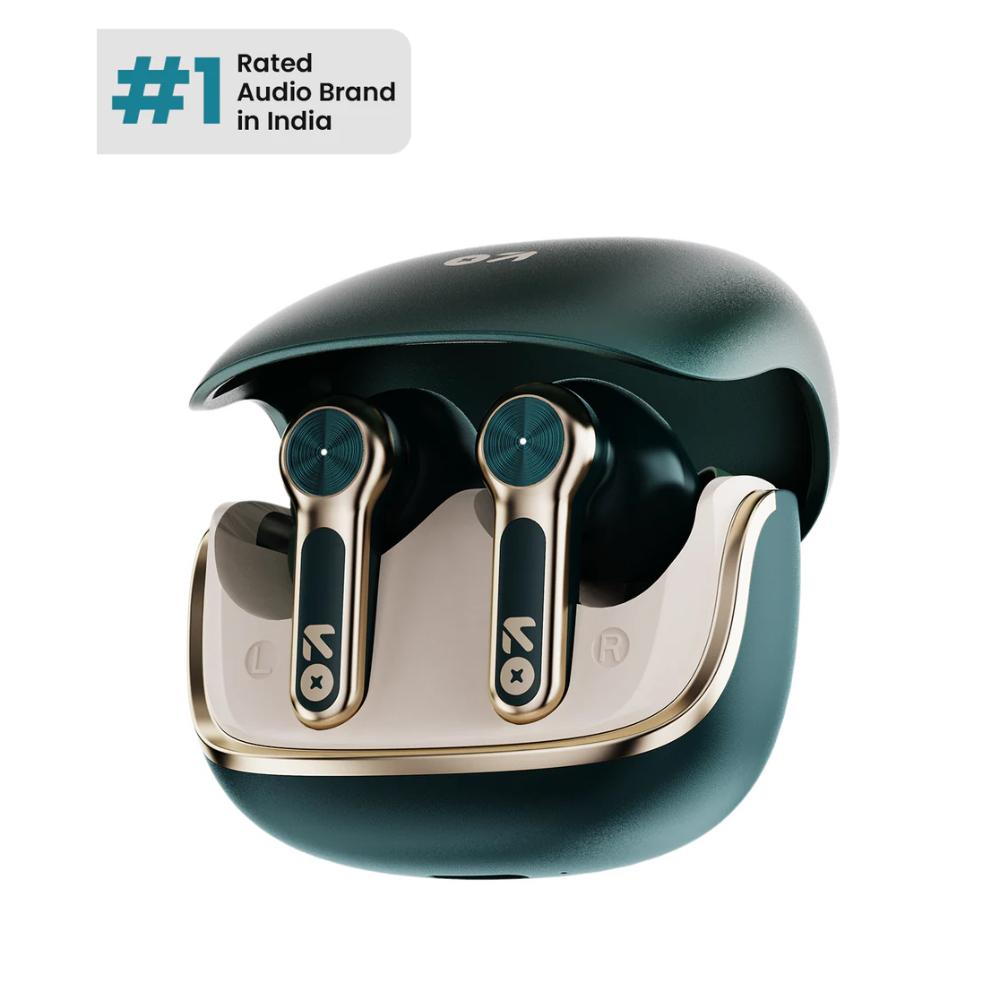 GOBOULT Raven True Wireless Earbuds with 70 H Playtime, ZEN Quad Mic ENC, 10 mm Boom X Tech Drivers & 50 ms Low Latency Mode, Emerald Green