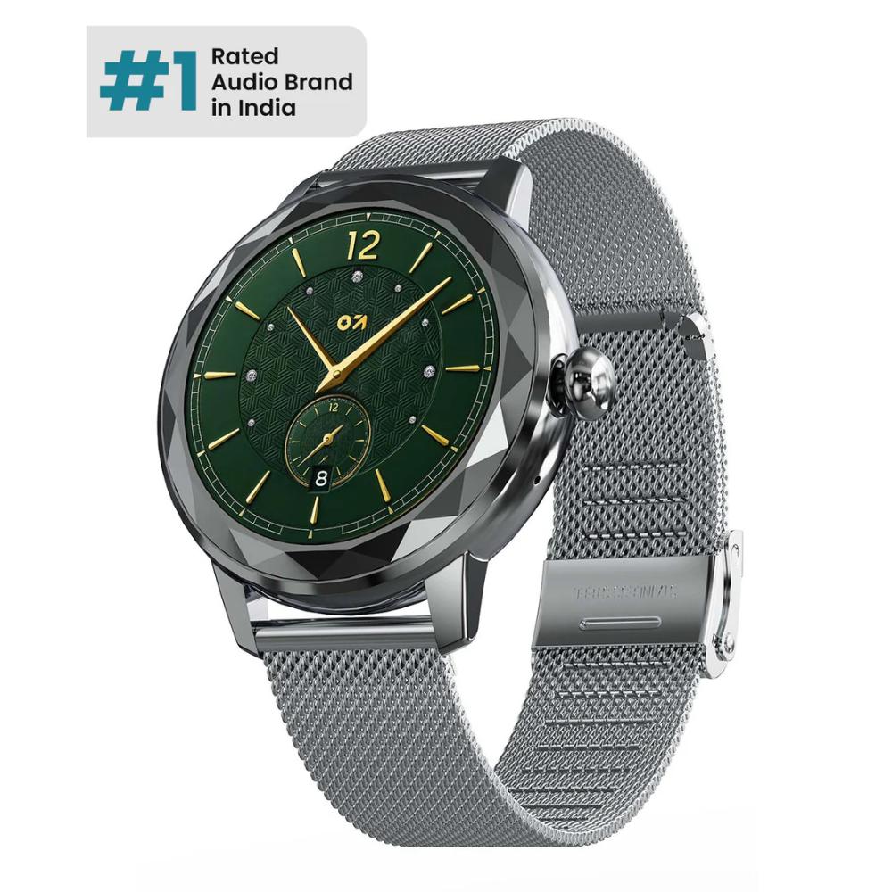 GOBOULT Alora Smartwatch with 3.02 cm (1.19 inch) AMOLED Screen, 800 Nits Brightness, Working Crown, BT Calling, Health Monitor, Multiple Sports Modes, Silver