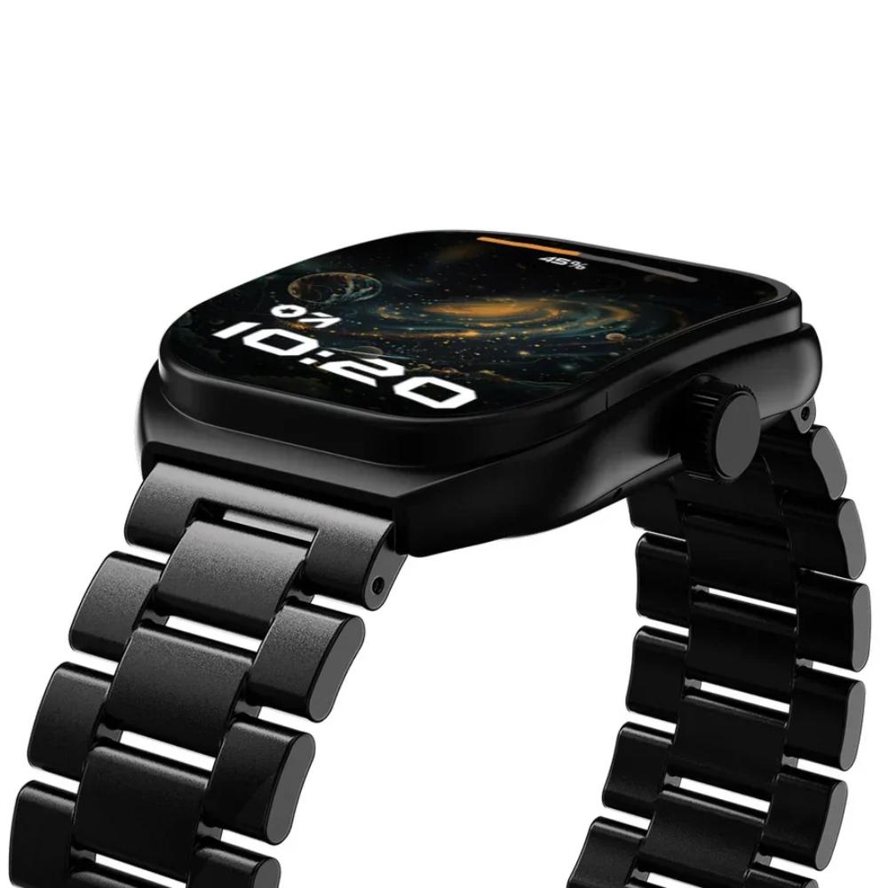 GOBOULT Kliff Curved Display Smartwatch with 5.10 cm (2.01 inch) HD Display, Bluetooth v5.3 HD Calling, Working Crown, Health Tracker and Free Strap Ddjustment Tool, Metal Black