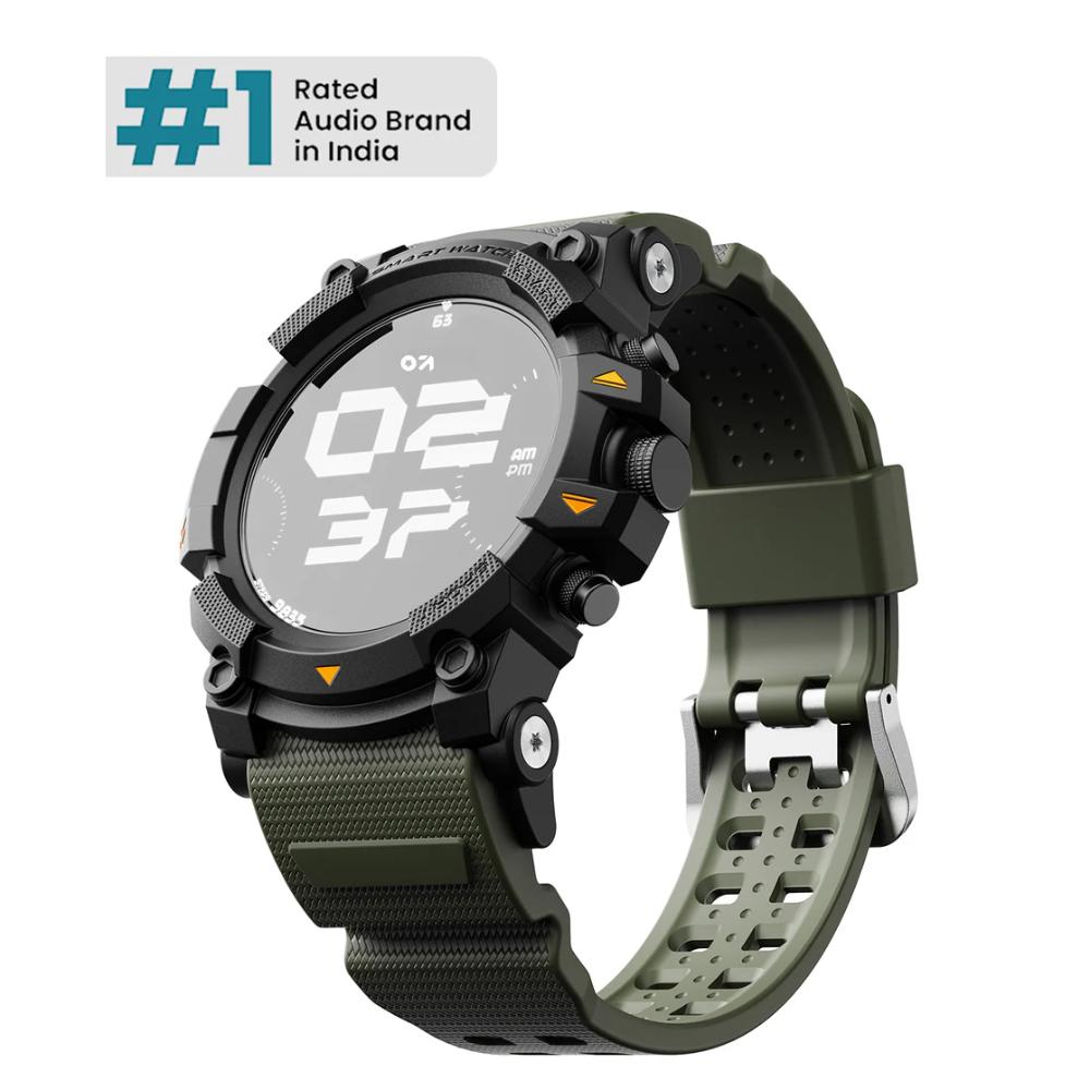 GOBOULT Thrux Bluetooth Calling Smartwatch with 3.53 cm (1.39 inch) HD Display, Working Crown, Health Monitoring and 123+ Sports modes, Green