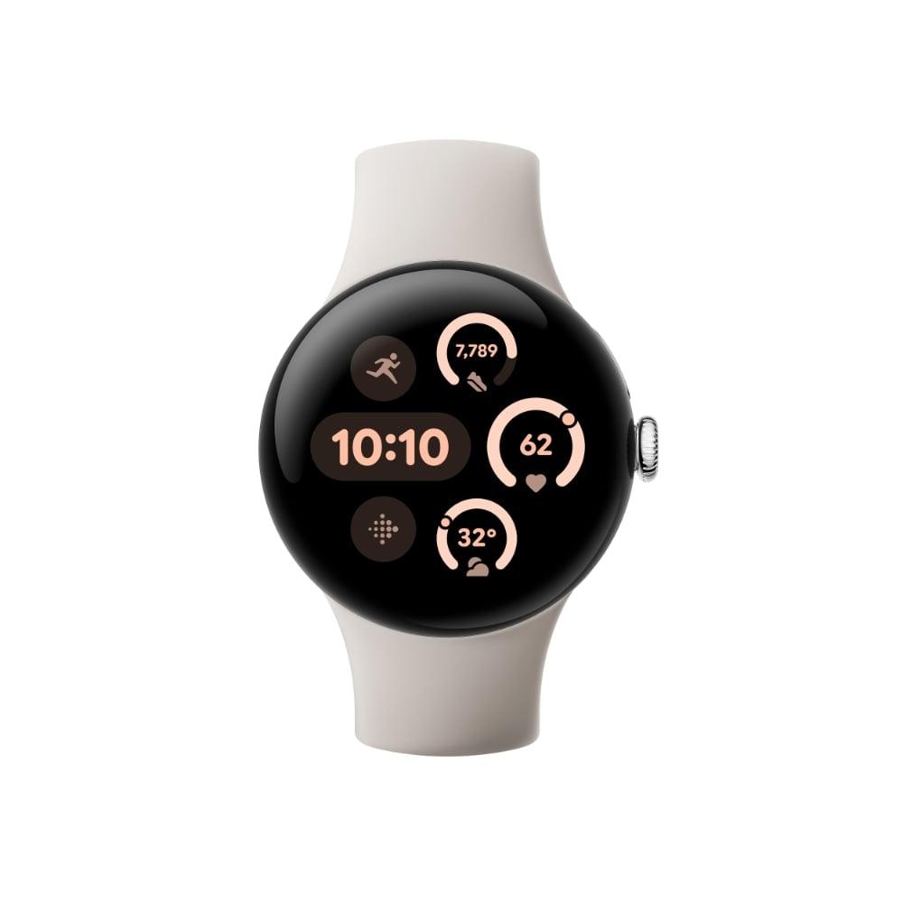 Google Pixel Watch 3 45 mm Smartwatch, Silver Aluminum Case, Porcelain Active Band
