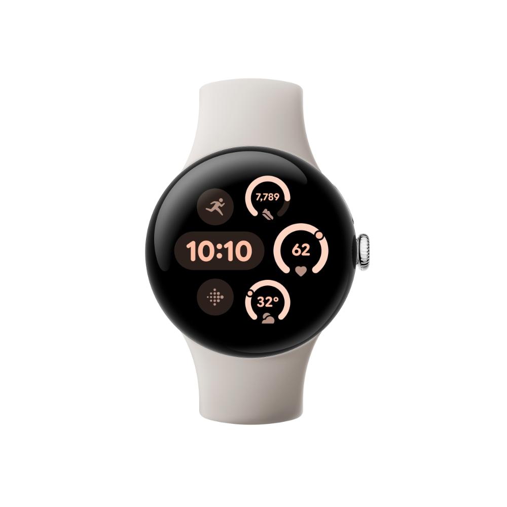 Google Pixel Watch 3 45 mm Smartwatch, Silver Aluminum Case, Porcelain Active Band