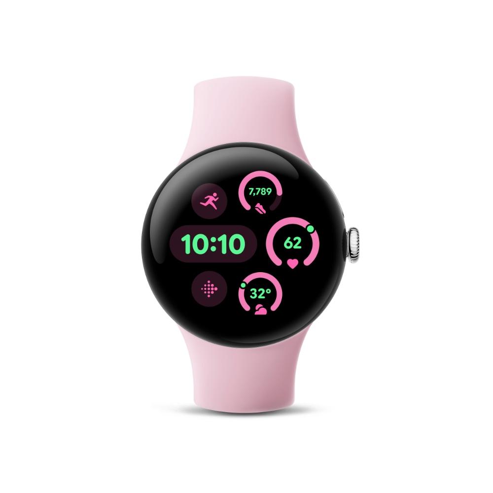 Google Pixel Watch 3 41 mm Smartwatch, Silver Aluminum Case, Rose Quatz Ative Band