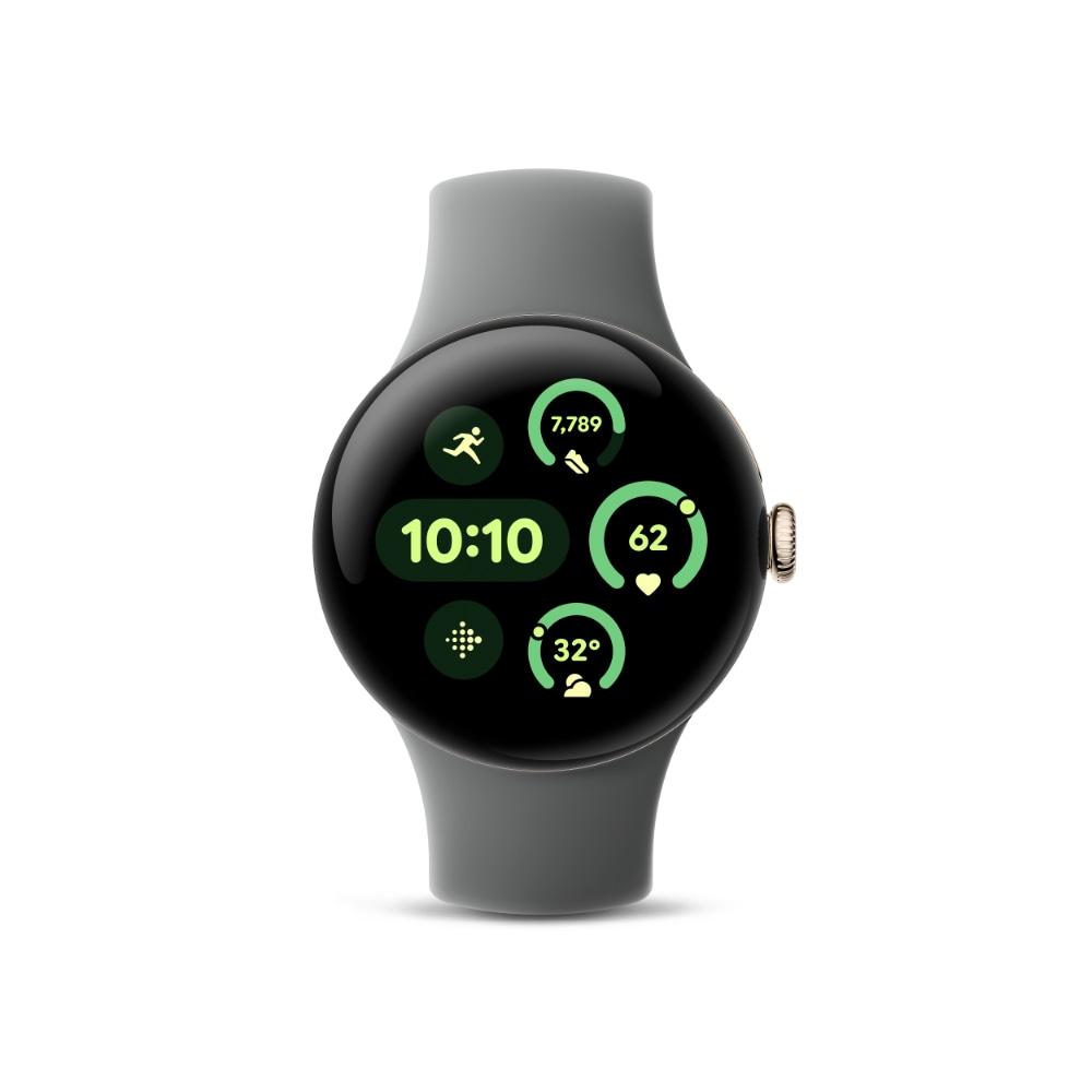 Google Pixel Watch 3 41 mm Smartwatch, Gold Aluminum Case, Hazel Active Band