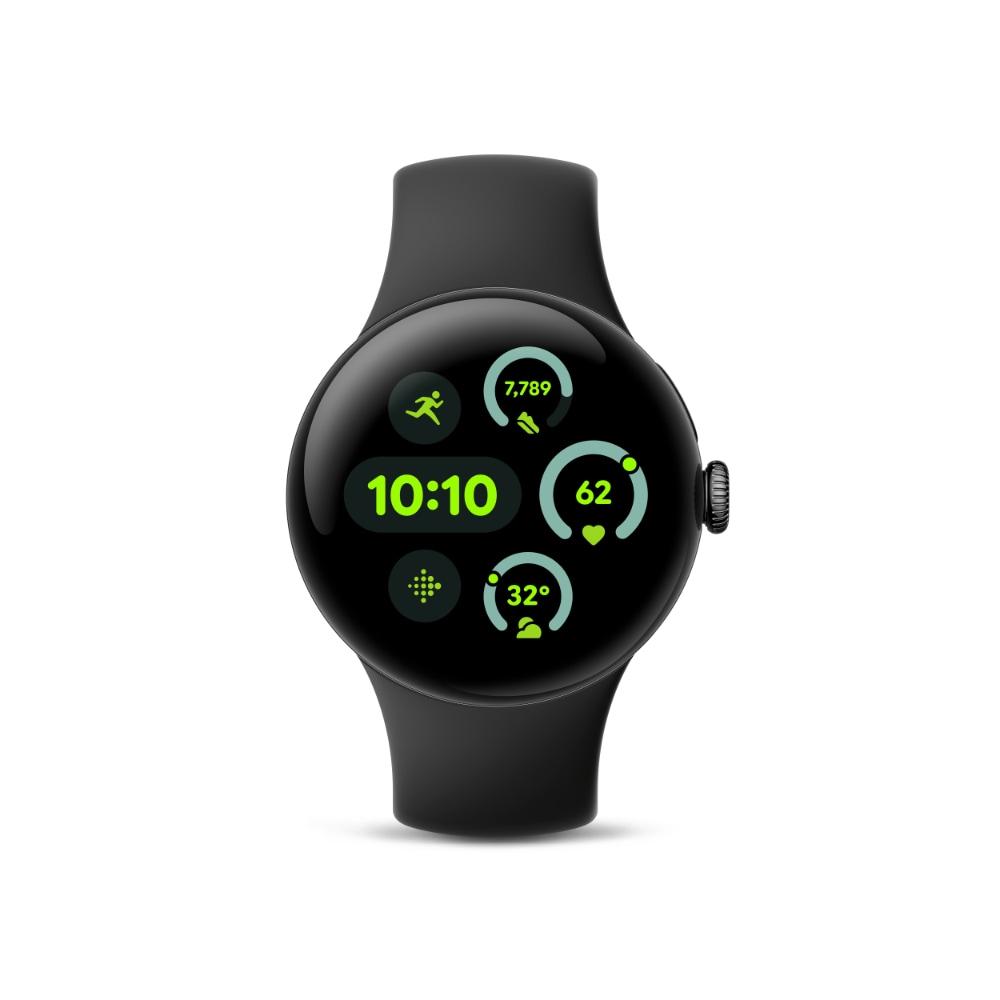 Google Pixel Watch 3 45 mm Smartwatch, Black Aluminum Case, Obsidian Active Band