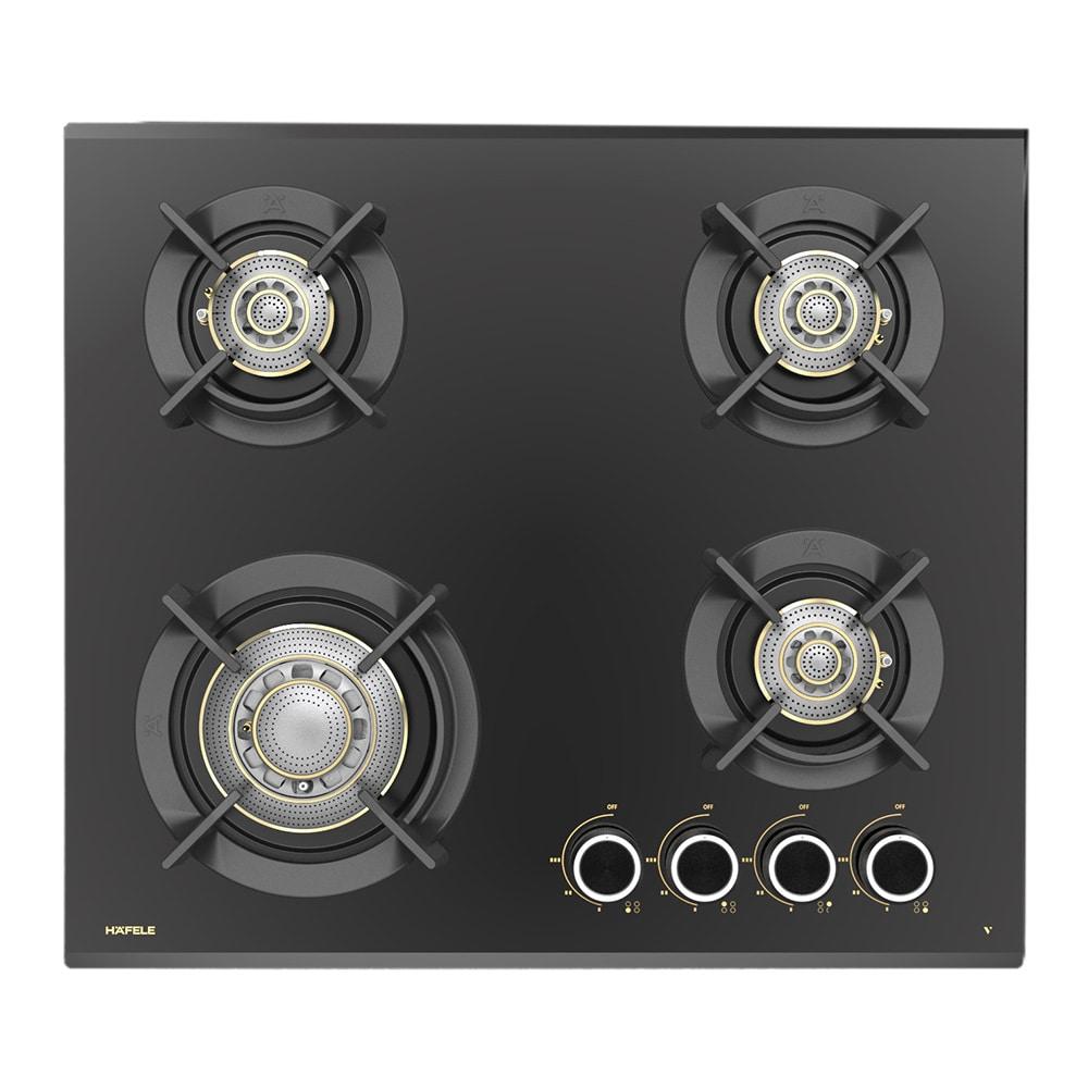 Hafele Vortex 460 Built-in Hob with 4 Brass Burners, Black