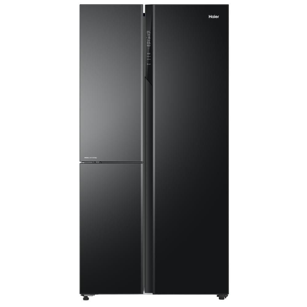 Haier 598 L 3 Star Side by Side Refrigerator with WIFI Enabled Smart Sense AI, Black Glass, HRT-683KGU1