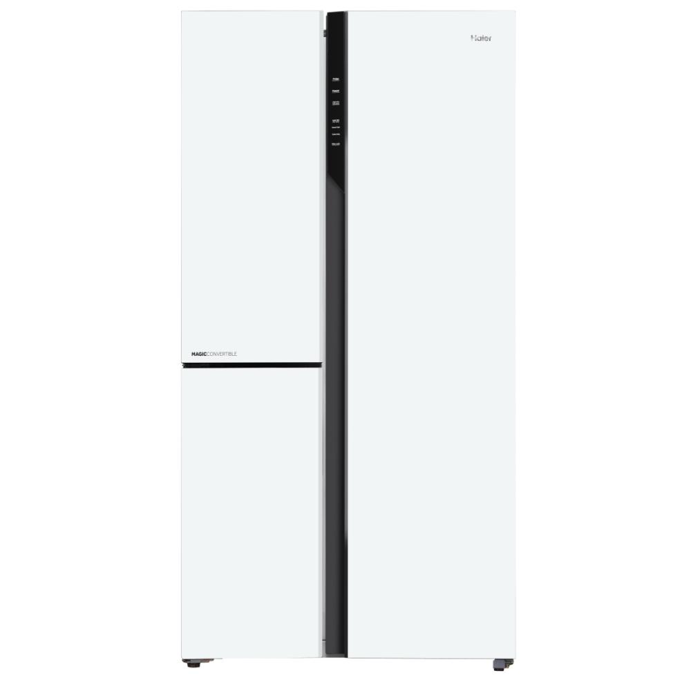 Haier 598L 3 Star Vogue 3-Door Side by Side Frost Free Refrigerator, Wi-Fi, Expert Inverter Technology, Digital Display Panel, Triple Twist Ice Maker, Deo Fresh Technology (HRT-683PWGU1, Pearl White Glass)