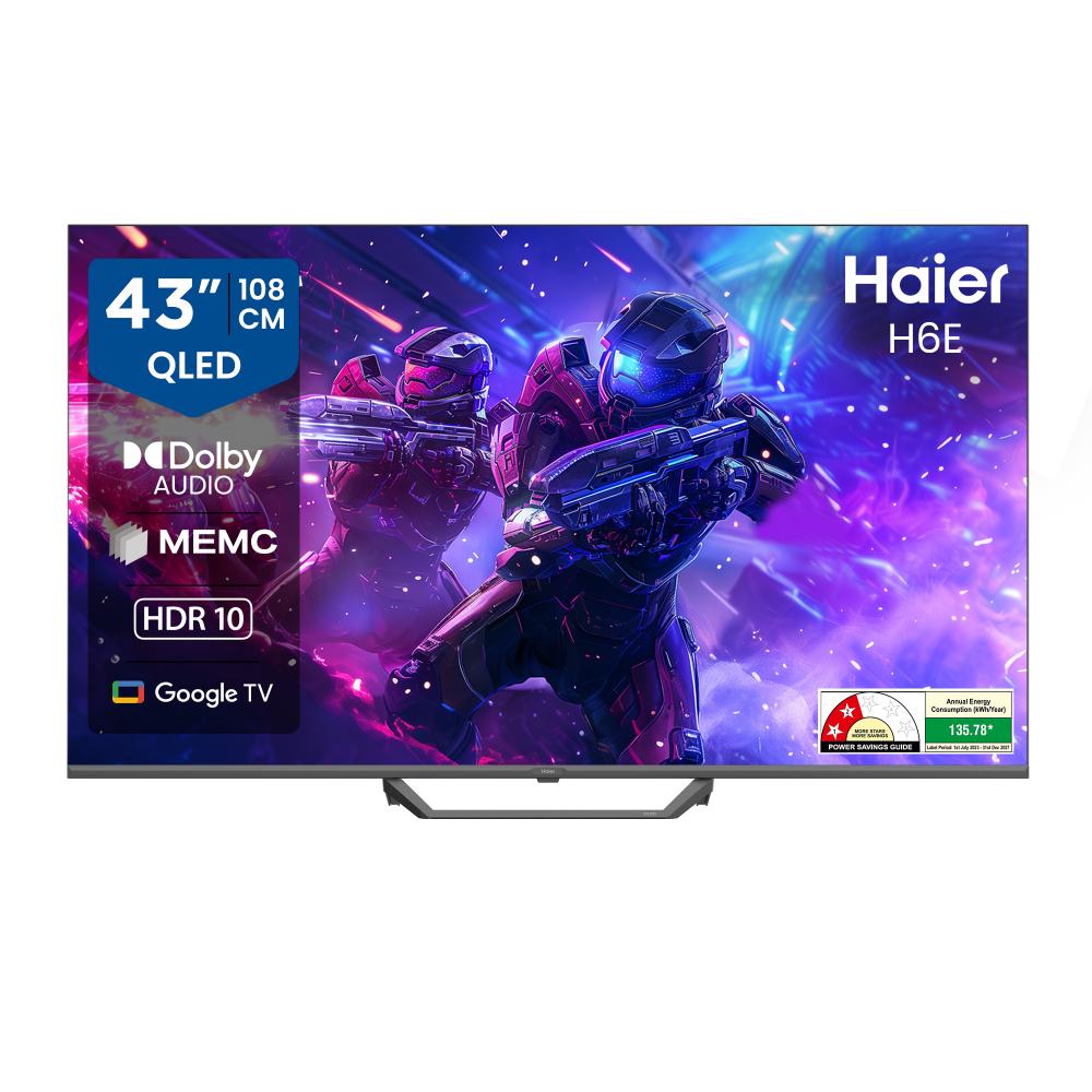 Haier 108 cm (43 inches), 4K Ultra HD Smart QLED Google TV, Black, 43H6E