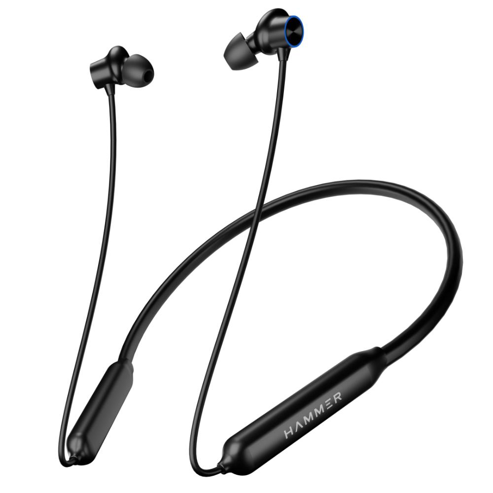 Hammer Splendor in Ear Bluetooth Neckband with Magnetic Earbuds, Deep Bass, Built-in Mic, Upto 18 Hrs Playtime, BT v5.2, Micro USB Charging Port (Black)