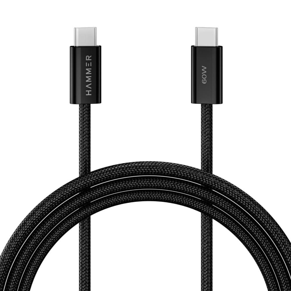 Hammer 60 W Type-C to Type-C Braided Power Cable, Black