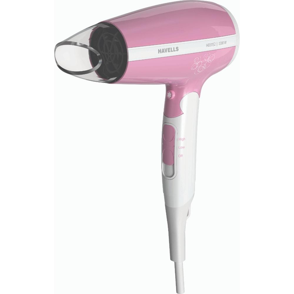 Havells 1200 Watts Hair Dryer, 3 Heat Settings, 2 Speed Settings, Double Protection Against Over Heating, Detachable Nozzle, HD3152, Pink