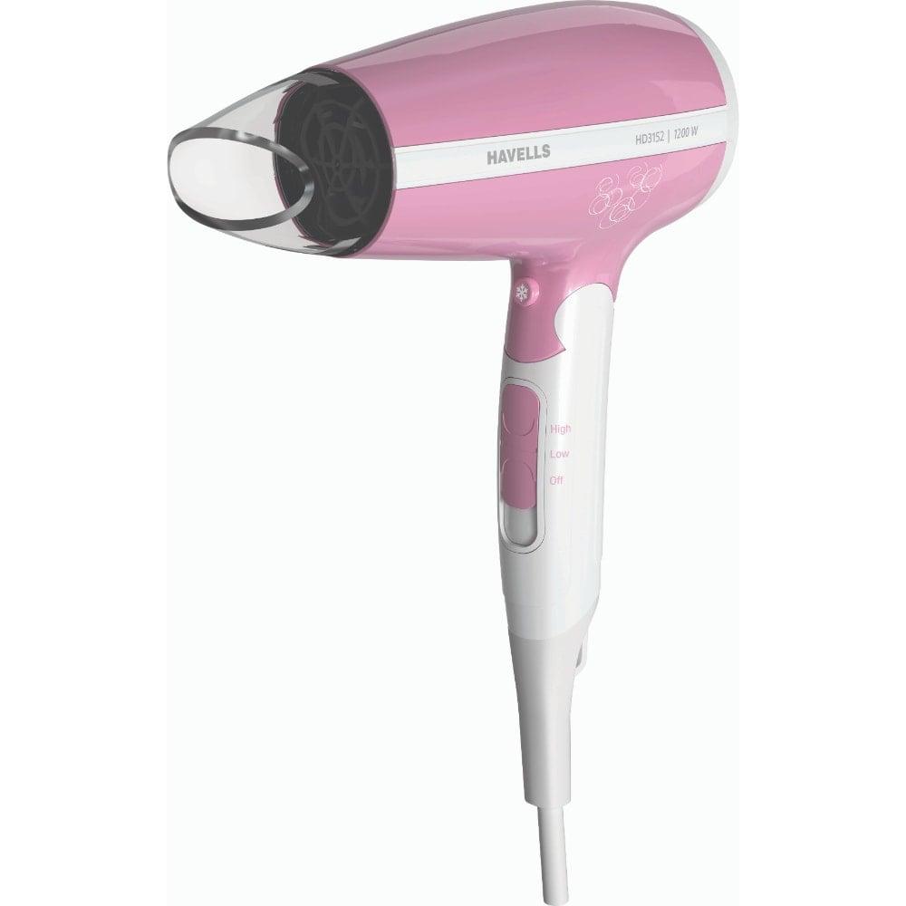 Havells 1200 Watts Hair Dryer, 3 Heat Settings, 2 Speed Settings, Double Protection Against Over Heating, Detachable Nozzle, HD3152, Pink