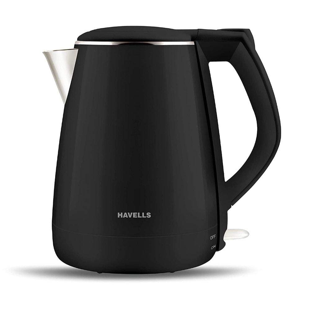Havells Aqua Plus, 1.2 Litres, Stainless Steel Kettle, 360 Degree Cordless Kettle, Boil Dry Protection, Auto Shut off, Assorted colour's (Black/Blue)