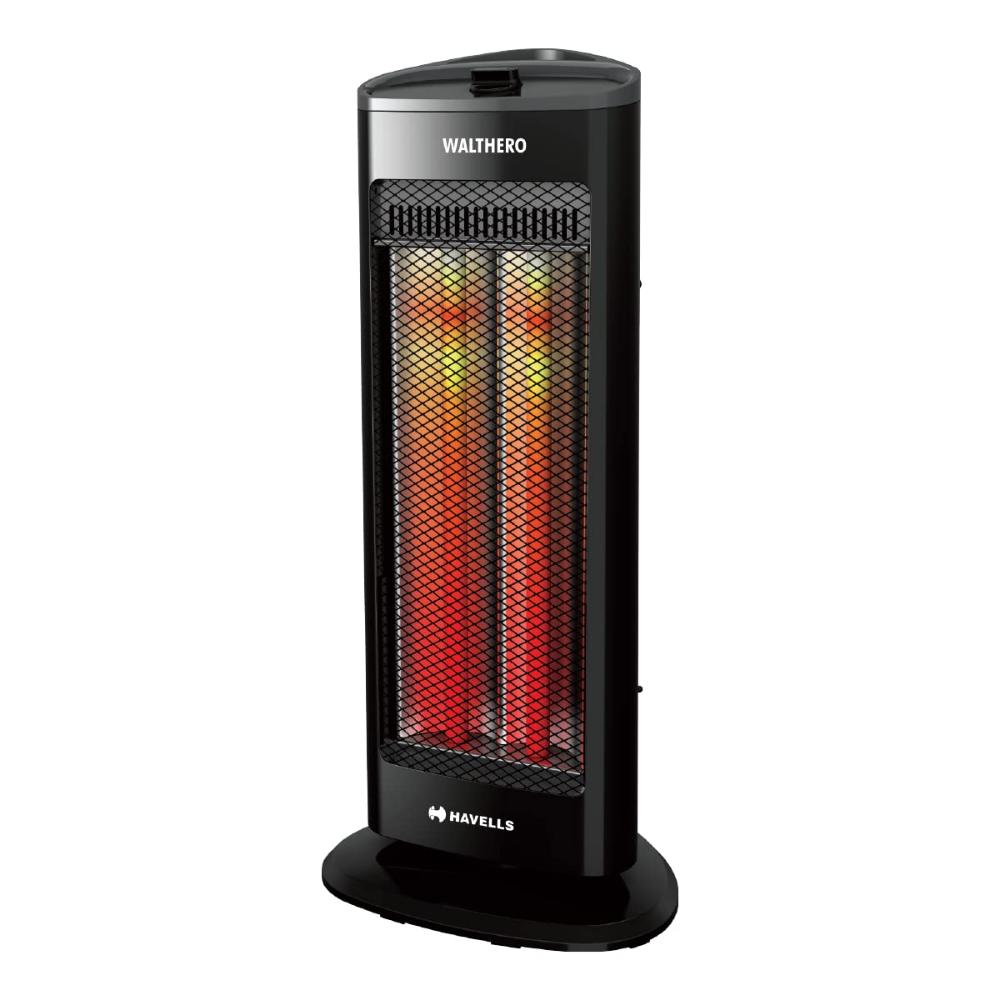 Havells Walthero 1000 Watt Room Heater with Two Carbon Heating Tubes, Tip Over Protection, Silent Operation, Anti Rust Protection, 2 years Manufacturer Warranty (Black)