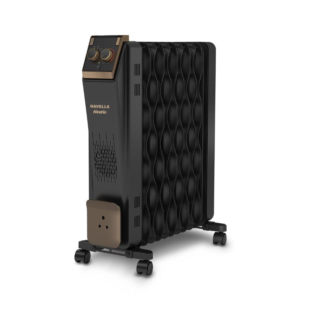Havells 11 Fin Hestio Wave Fin OFR (Oil Filled Radiator), Room Heater, 2900 W, 3 Heat Settings & PTC Fan Heater, Inclined Control Panel ,Retractable Wheels, Comfortable Breathing, 360 Heating (Black)