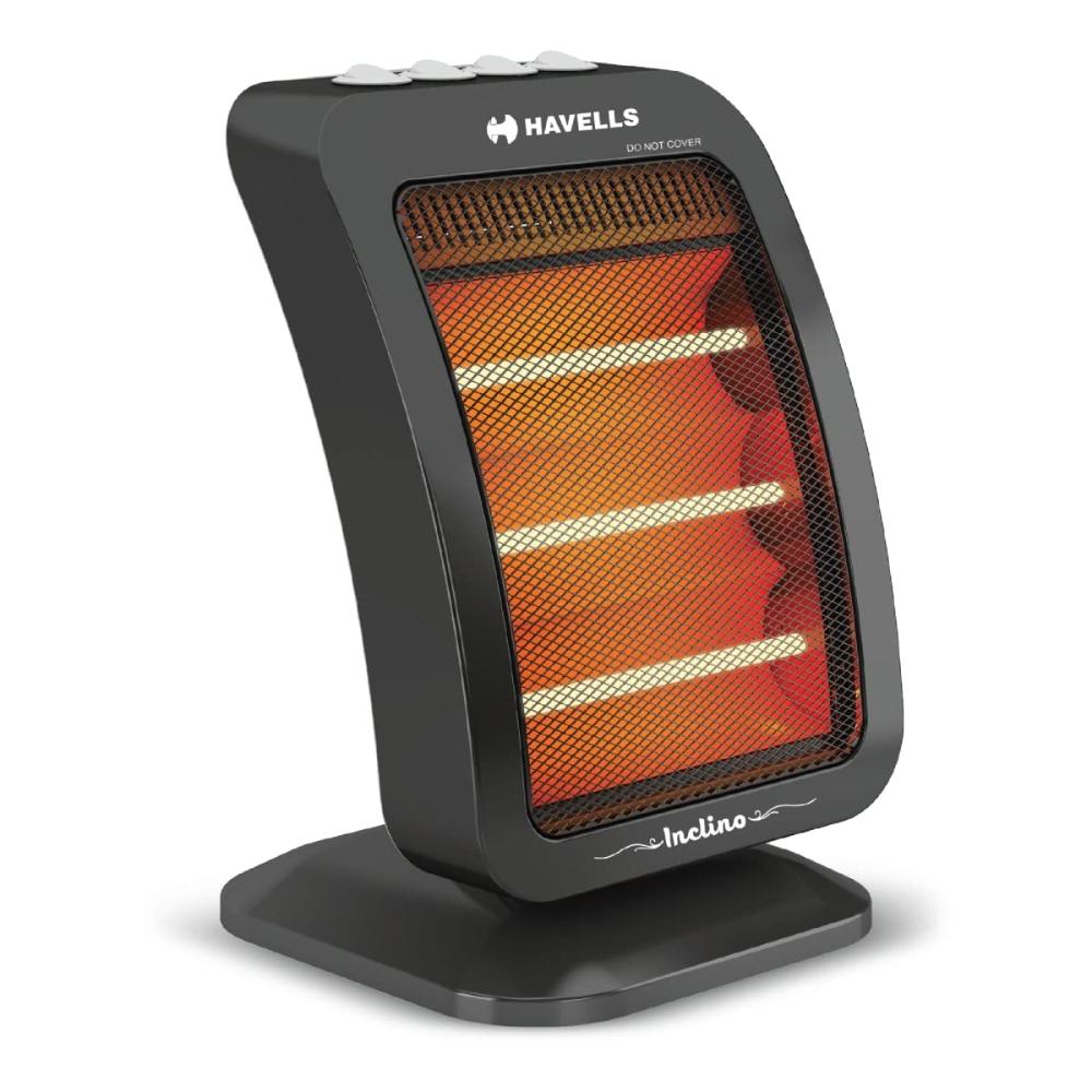 Havells Inclino 1200W 3-Rod Halogen Room Heater with Oscillation, Rust-Free Reflector, 3 Heat Settings & Tip-Over Safety (Black)