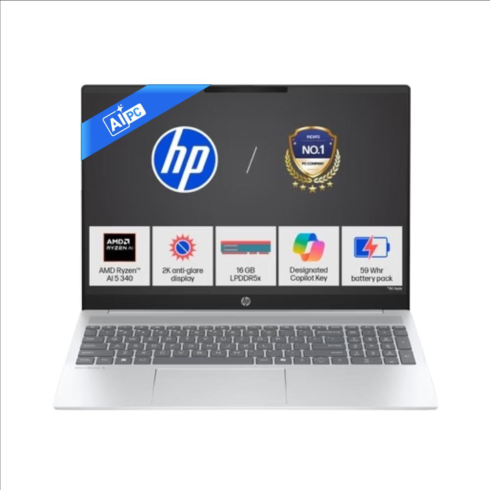HP OmniBook 5 OmniBook 5 NGAI 16-AG1037AU Standard Laptop (AMD Ryzen 5 AI 5 340/16 GB/512 GB SSD/AMD Radeon 840M Graphics/Windows 11 Home/MS Office + MISC PC Game Pass DA 3M/2K), 40.6 cm - 16 inch, Glacier Silver