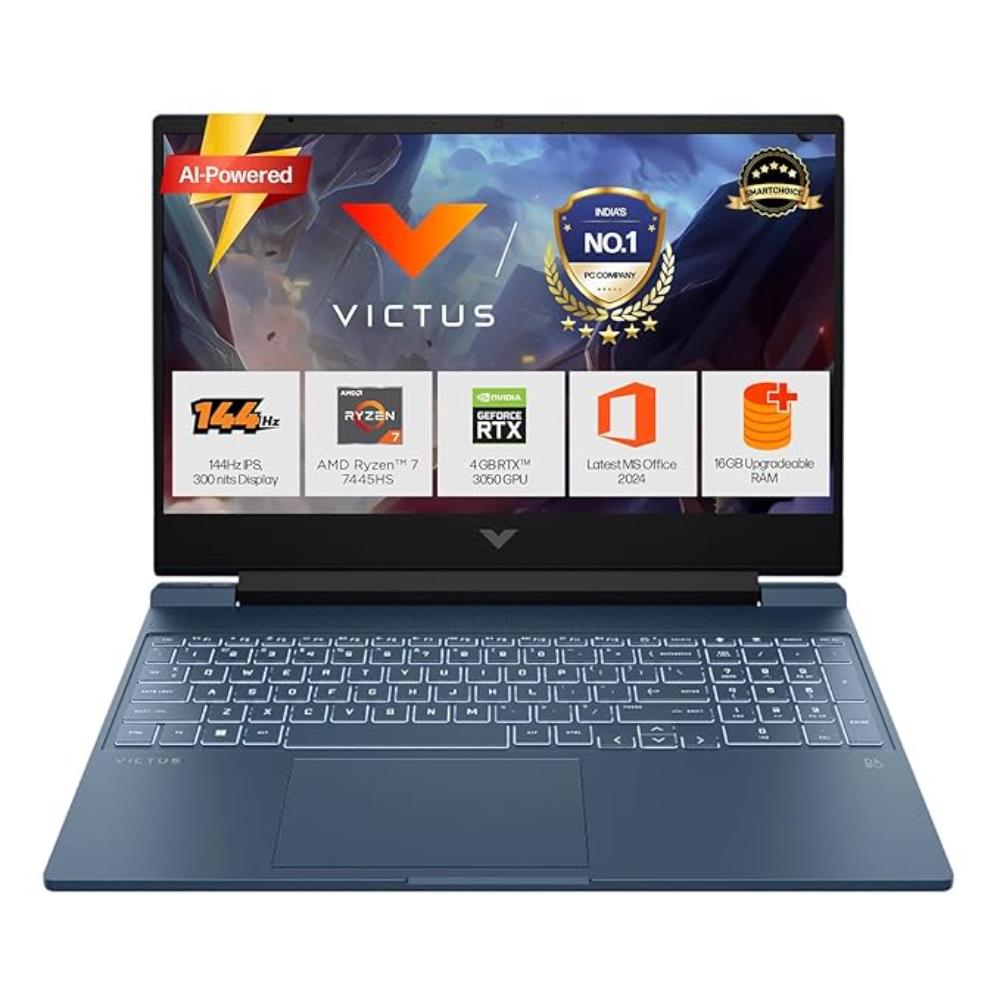 HP Victus 15-Fb3124AX Gaming Laptop (AMD Ryzen 7 7445H/16 GB /512 GB SSD/6 GB-Nvidia GeForce RTX 4050 /Windows 11 Home/MS Office Home 2024 + 1 year M365 Basic/Full HD), 39.62 cm - 15.6 inch, Performance Blue