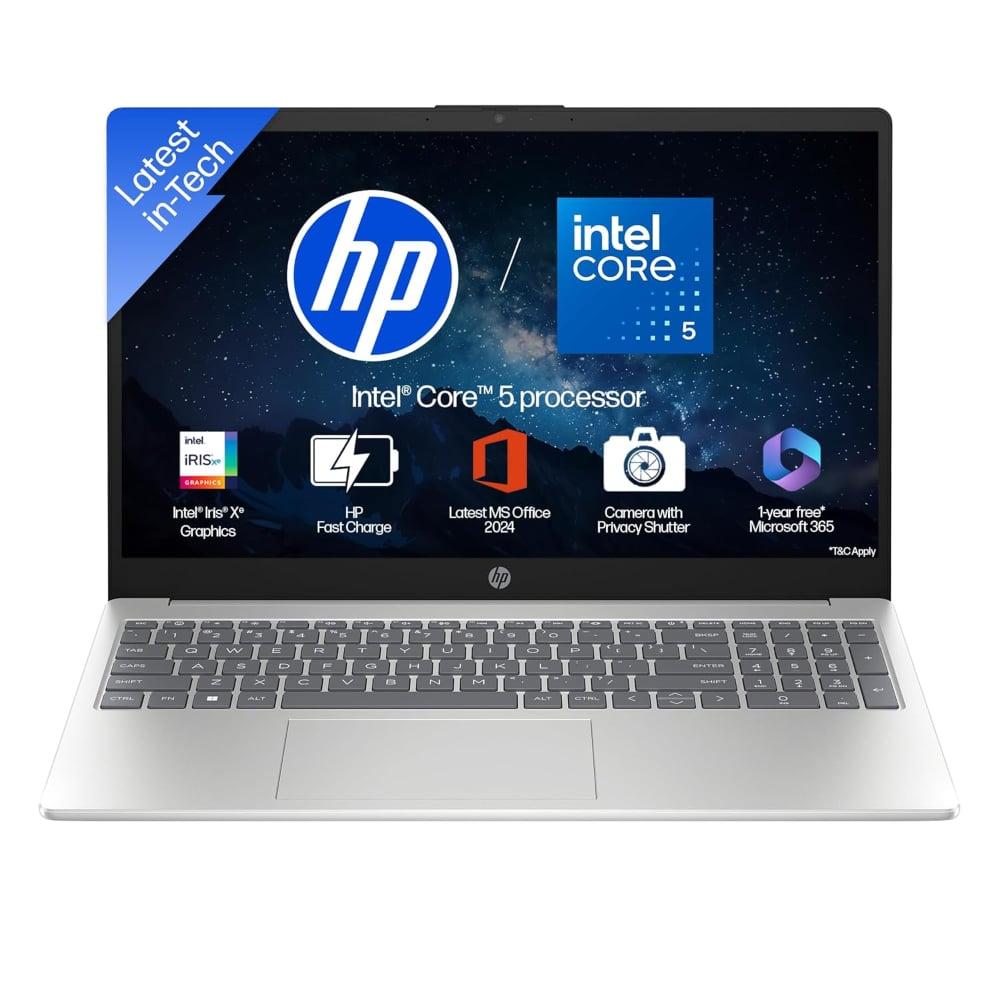 HP 15s 15-FD0664TU Standard Laptop (Intel Core 5-120U/16 GB /512 GB SSD/Intel Iris Xe Graphics/Windows 11 Home/MS Office Home 2024 + 1 year M365 Basic/Full HD), 39.62 cm (15.6 inch), Natural Silver