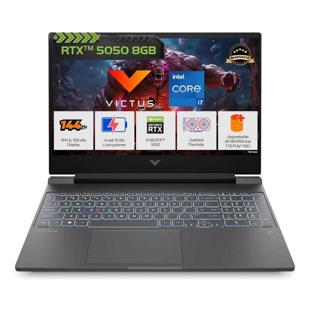 HP Victus 15 15-FA2309TX Gaming Laptop (Intel Core i7-13620H/24 GB/1 TB SSD/8 GB-NVIDIA GeForce RTX-5050/Windows 11 Home/MS Office Home 2024 + 1 year M365 Basic/Full HD), 39.62 cm - 15.6 inch, Mica Silver