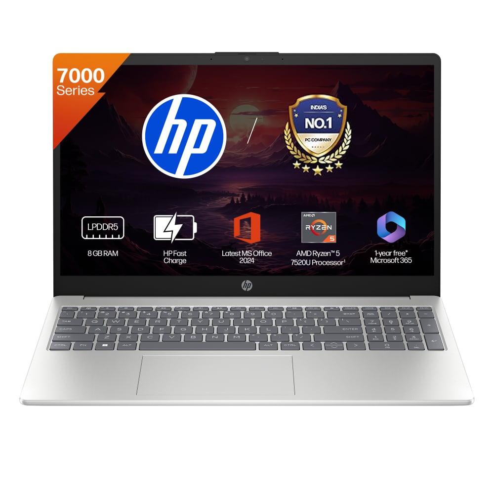 HP 15 15-FC0704AU Standard Laptop (AMD Ryzen 5 7520U/8 GB/512 GB SSD/AMD Radeon Graphics/Windows 11 Home/MS Office Home 2024/Full HD), 40.9 cm - 16.1 inch, Natural silver