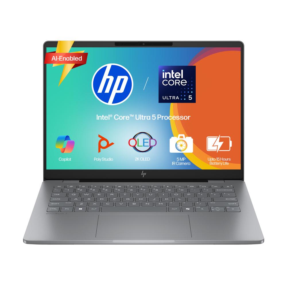 HP OmniBook 7 14-FR0066TU Standard Laptop (Intel Core Ultra 5 225H/16 GB/512 GB SSD/Intel Arc 130T GPU/Windows 11 Home/MS Office Home 2024, 1 year Microsoft 365 Basic/OLED), 35.6 cm - 14 inch