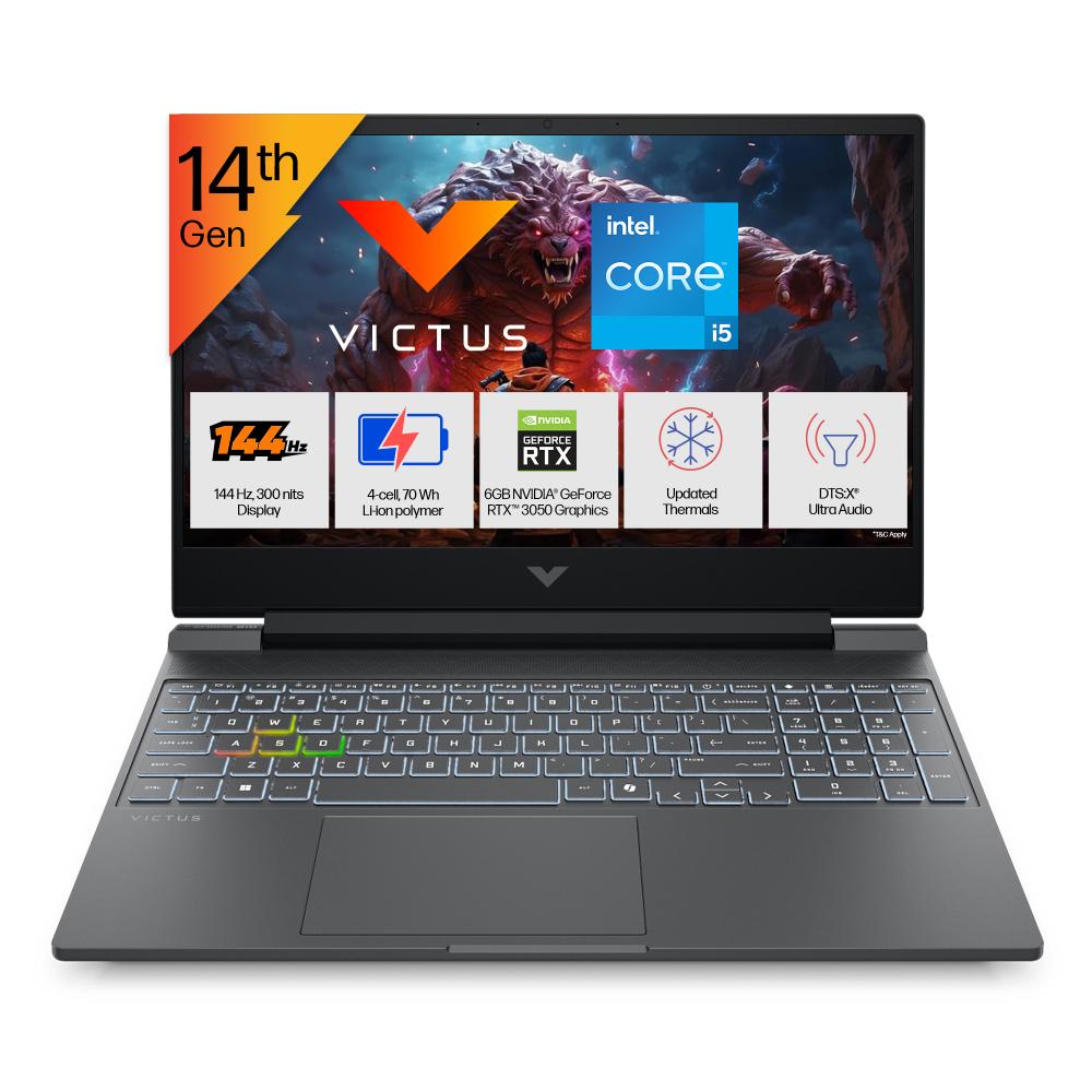 HP Victus 15 FA2316TX Gaming Laptop (Intel Core i5-14450HX/24 GB/512 GB SSD/6 GB-NVIDIA GeForce RTX 3050/Windows 11 Home/MS Office Home 2024/IPS FHD), 39.6 cm, Mica Silver, Black Chrome Logo